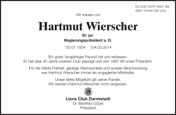 Traueranzeige von Hartmut Wierscher von Echo-Zeitungen (Gesamtausgabe)