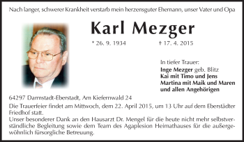 Traueranzeige von Karl Mezger von Echo-Zeitungen (Gesamtausgabe)