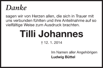 Traueranzeige von Tilli Johannes von Echo-Zeitungen (Gesamtausgabe)