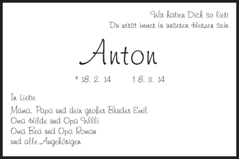 Traueranzeige von Anton  von Echo-Zeitungen (Gesamtausgabe)