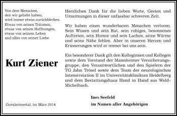 Traueranzeige von Kurt Ziener von Starkenburger Echo