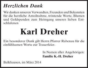Traueranzeige von Karl Dreher von Echo-Zeitungen (Gesamtausgabe)