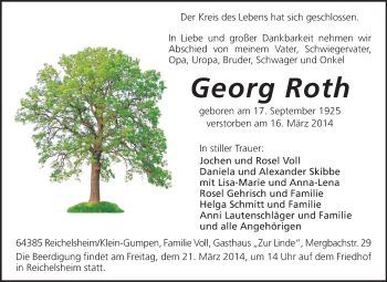 Traueranzeige von Georg Roth von Echo-Zeitungen (Gesamtausgabe)