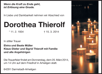 Traueranzeige von Dorothea Thierolf von Echo-Zeitungen (Gesamtausgabe)