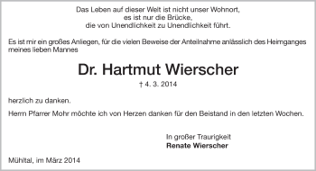 Traueranzeige von Hartmut Wierscher von Echo-Zeitungen (Gesamtausgabe)
