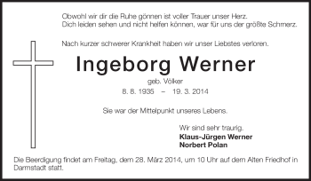 Traueranzeige von Ingeborg Werner von Echo-Zeitungen (Gesamtausgabe)