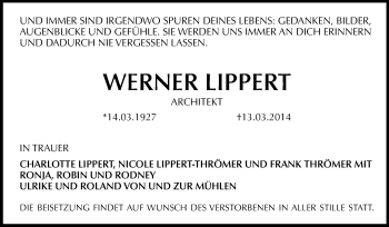 Traueranzeige von Werner Lippert von Rüsselsheimer Echo, Groß-Gerauer-Echo, Ried Echo