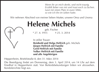 Traueranzeige von Helene Michels von Starkenburger Echo
