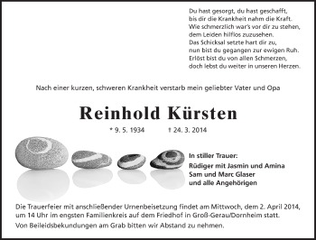 Traueranzeige von Reinhold Kürsten von Rüsselsheimer Echo, Groß-Gerauer-Echo, Ried Echo