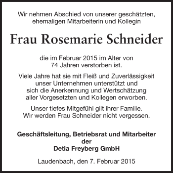 Traueranzeige von Rosemarie Schneider von Starkenburger Echo