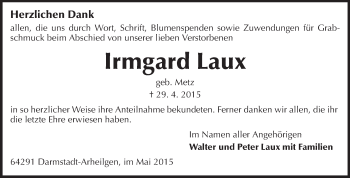 Traueranzeige von Irmgard Laux von Echo-Zeitungen (Gesamtausgabe)