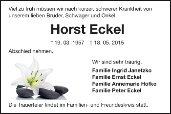 Traueranzeige von Horst Eckel von Echo-Zeitungen (Gesamtausgabe)