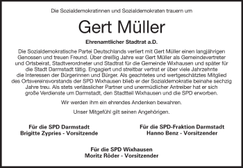 Traueranzeige von Gert Müller von Echo-Zeitungen (Gesamtausgabe)