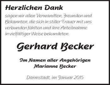 Traueranzeige von Gerhard Becker von Echo-Zeitungen (Gesamtausgabe)