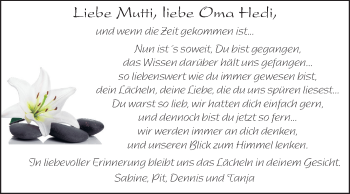 Traueranzeige von Hedwig  von Echo-Zeitungen (Gesamtausgabe)