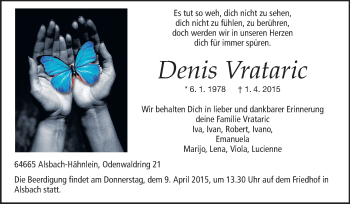 Traueranzeige von Denis Vrataric von Echo-Zeitungen (Gesamtausgabe)