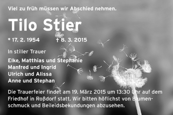 Traueranzeige von Tilo Stier von Echo-Zeitungen (Gesamtausgabe)