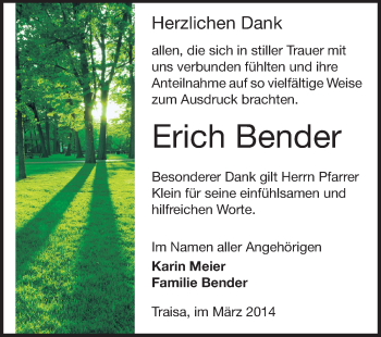 Traueranzeige von Erich Bender von Echo-Zeitungen (Gesamtausgabe)