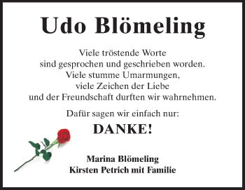 Traueranzeige von Udo Blömeling von Echo-Zeitungen (Gesamtausgabe)