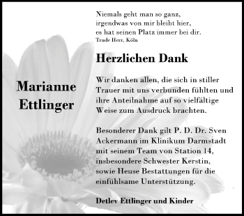 Traueranzeige von Marianne Ettlinger von Echo-Zeitungen (Gesamtausgabe)