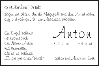 Traueranzeige von Anton  von Echo-Zeitungen (Gesamtausgabe)