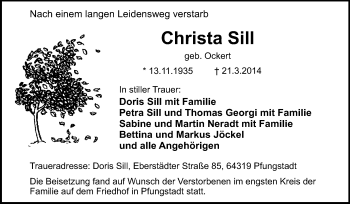 Traueranzeige von Christa Sill von Echo-Zeitungen (Gesamtausgabe)