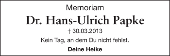 Traueranzeige von Hans-Ulrich Papke von Starkenburger Echo
