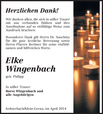 Traueranzeige von Elke Wingenbach von Rüsselsheimer Echo, Groß-Gerauer-Echo, Ried Echo