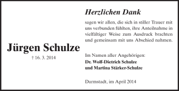 Traueranzeige von Jürgen Schulze von Echo-Zeitungen (Gesamtausgabe)