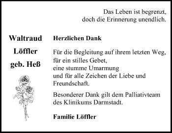 Traueranzeige von Waltraud Löffler von Echo-Zeitungen (Gesamtausgabe)