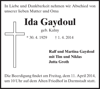 Traueranzeige von Ida Gaydoul von Echo-Zeitungen (Gesamtausgabe)