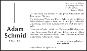 Traueranzeige von Adam Schmid von Starkenburger Echo