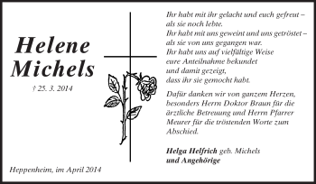Traueranzeige von Helene Michels von Starkenburger Echo