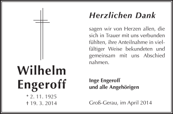 Traueranzeige von Wilhelm Engeroff von Rüsselsheimer Echo, Groß-Gerauer-Echo, Ried Echo