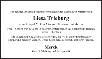 Traueranzeige von Liesa Trieburg von Echo-Zeitungen (Gesamtausgabe)