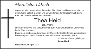 Traueranzeige von Thea Heid von Odenwälder Echo