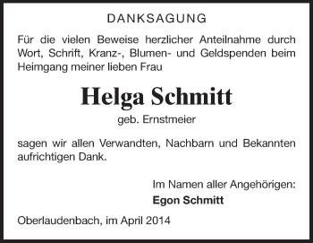 Traueranzeige von Helga Schmitt von Starkenburger Echo