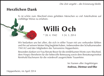 Traueranzeige von Willi Och von Starkenburger Echo