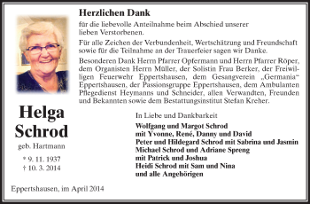 Traueranzeige von Helga Schrod von Echo-Zeitungen (Gesamtausgabe)