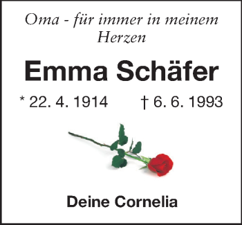 Traueranzeige von Emma Schäfer von Echo-Zeitungen (Gesamtausgabe)