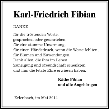 Traueranzeige von Karl-Friedrich Fibian von Starkenburger Echo