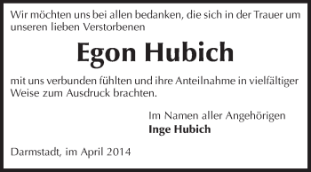 Traueranzeige von Egon Hubich von Echo-Zeitungen (Gesamtausgabe)