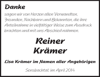Traueranzeige von Reiner Krämer von Odenwälder Echo