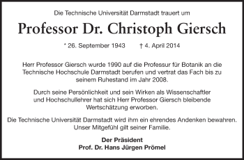Traueranzeige von Christoph Giersch von Echo-Zeitungen (Gesamtausgabe)