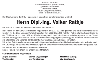 Traueranzeige von Volker Rathje von Starkenburger Echo, Bergsträßer Anzeiger