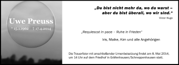 Traueranzeige von Uwe Preuss von Echo-Zeitungen (Gesamtausgabe)