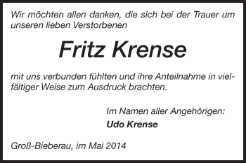 Traueranzeige von Fritz Krense von Echo-Zeitungen (Gesamtausgabe)