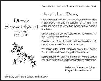 Traueranzeige von Dieter Scheinhardt von Rüsselsheimer Echo, Groß-Gerauer-Echo, Ried Echo
