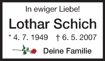 Traueranzeige von Lothar Schich von Echo-Zeitungen (Gesamtausgabe)