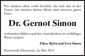 Traueranzeige von Gernot Simon von Echo-Zeitungen (Gesamtausgabe)
